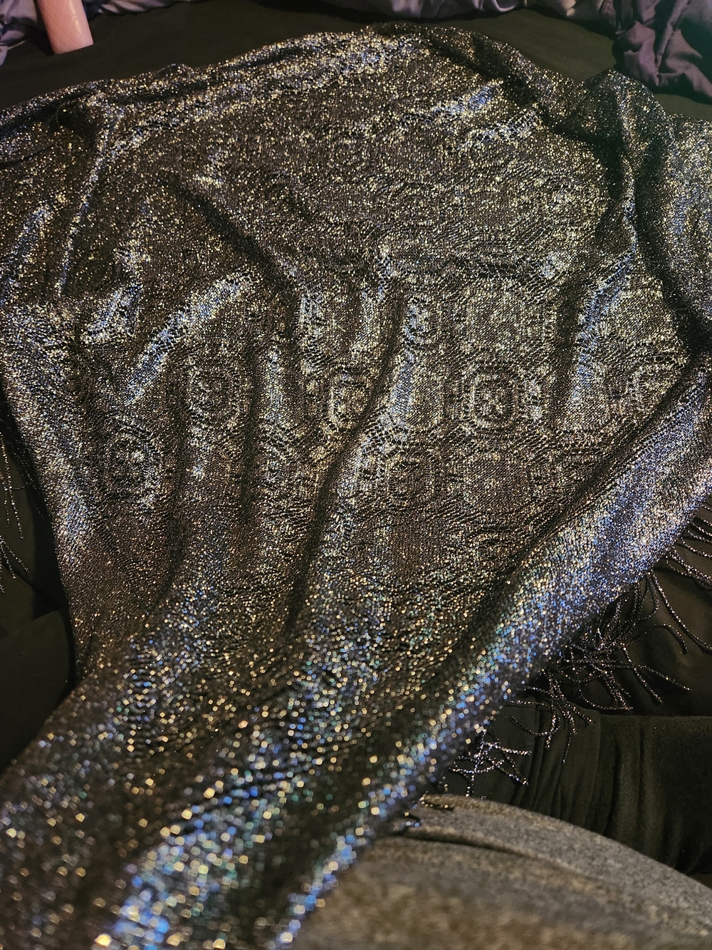 Sparkling Metallic Knit Shawl - Black Silver